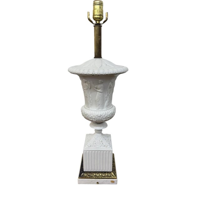 Antique Wedgwood Faux Marble Base Brass Neoclassical Table Lamps - Set of 2 For Sale - Image 9 of 10