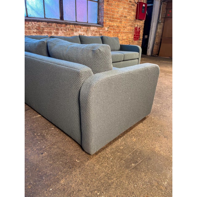 1970s 1970s Milo Baughman for Thayer Coggin L-Shaped Sectional Sofa in Blue-Green Woven Fabric For Sale - Image 5 of 11