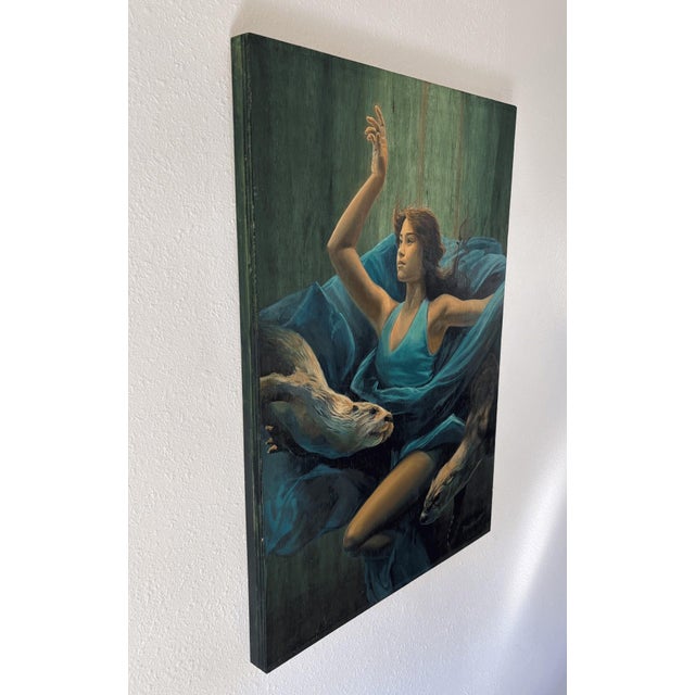 In "Calm in the Chaos," a figure emerges gracefully, enveloped in flowing fabric that contrasts with the dynamic movement...
