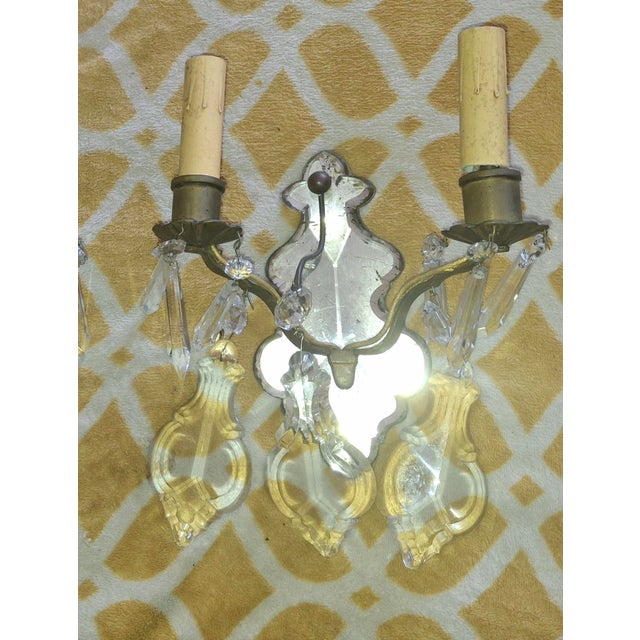 1900 - 1909 C1900 French Louis XV Bronze Mirror Back Thick Crystal Pendalogue Sconces Signed Ef Caldwell a - Pair For Sale - Image 5 of 18