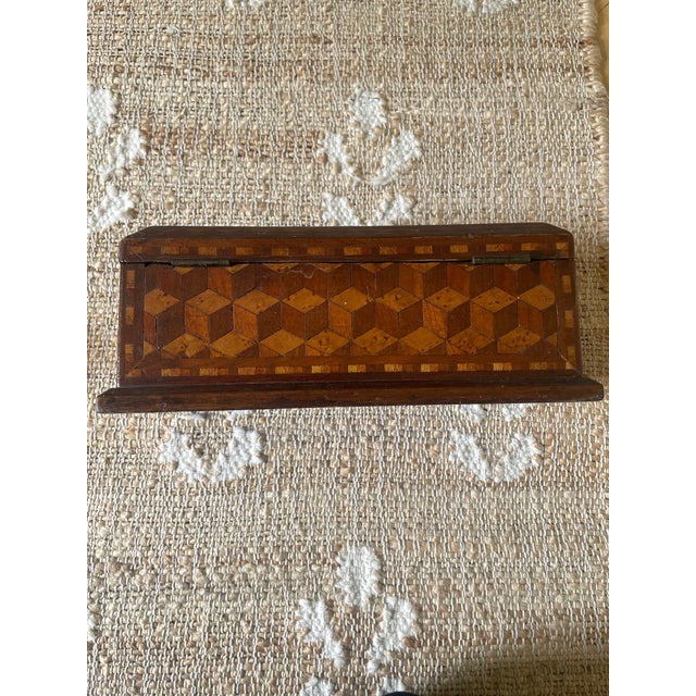 1900 - 1909 Antique Rectangle Intricate Parquetry Wooden Jewelry Desk Dresser Box For Sale - Image 5 of 11