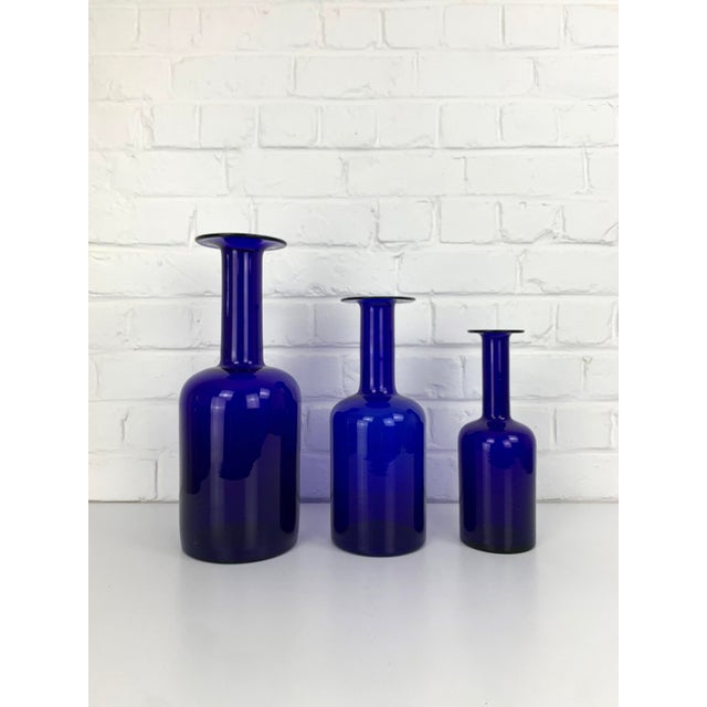 Mid-Century Modern Vintage Cobalt Blue Floor Vases by Otto Brauer for Holmegaard, Denmark, 1960s, Set of 3 For Sale - Image 3 of 9