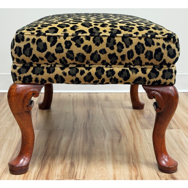 Yellow Vintage Leopard Print Upholstered Ottoman For Sale - Image 8 of 10