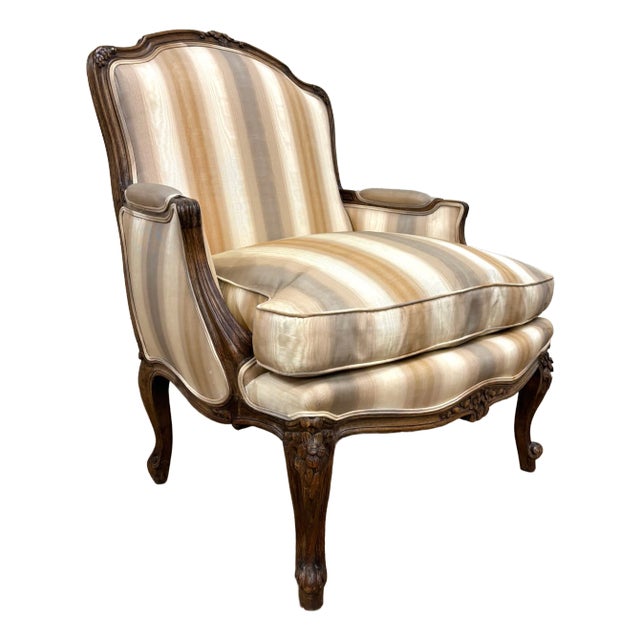 Antique French Louis XV Carved Bergere Chair Fauteuil For Sale