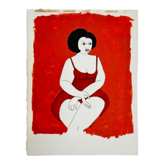 1975 Stylized Portrait of a Woman Gouache on Paper 10x12 For Sale