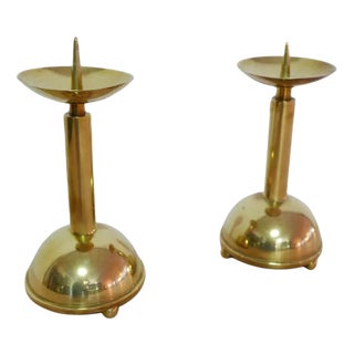 Large Bauhaus Brass Candleholders, 1930s, Set of 2 For Sale