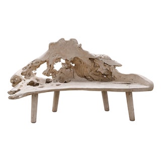 Sculptural Bleached Driftwood Bench With Organic Openwork Back For Sale
