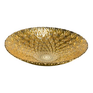 Vintage Gold Peacock Pattern Glass Decorative Centerpiece Bowl For Sale