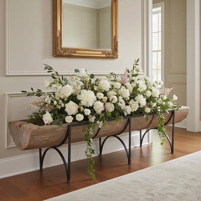 Far Pavilions 1800s Antique Outdoor Trunk With Metal Stand Farmhouse Style | Wooden Decorative Tree Trunk | Distressed Teak Wood Large Outdoor Planter For Sale - Image 4 of 5