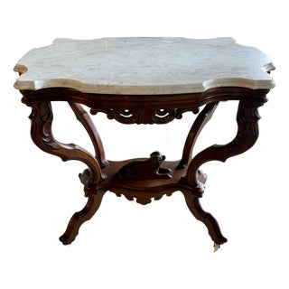 Late 19th Century Victorian Walnut Parlor Table With Carved Dog For Sale