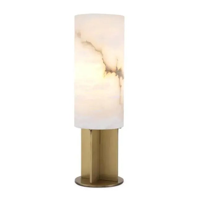Floor Lamp with a base in antique finished brass and alabaster shade. European Plug (up to 250V).