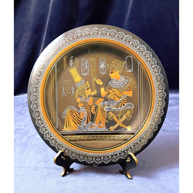 Art Deco Egyptian Revival Wall Art Set of 3 Brass Plates Egypt Hieroglyphics African Ancient Civilization Decor Dark Academia Library For Sale - Image 4 of 7