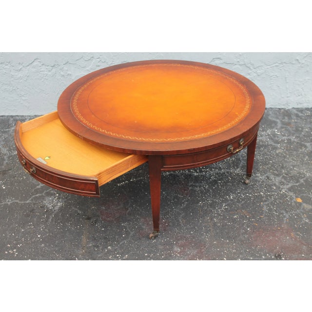 Traditional 1940's Traditional Style Leather Top Round Coffee Table W/ Storage For Sale - Image 3 of 9