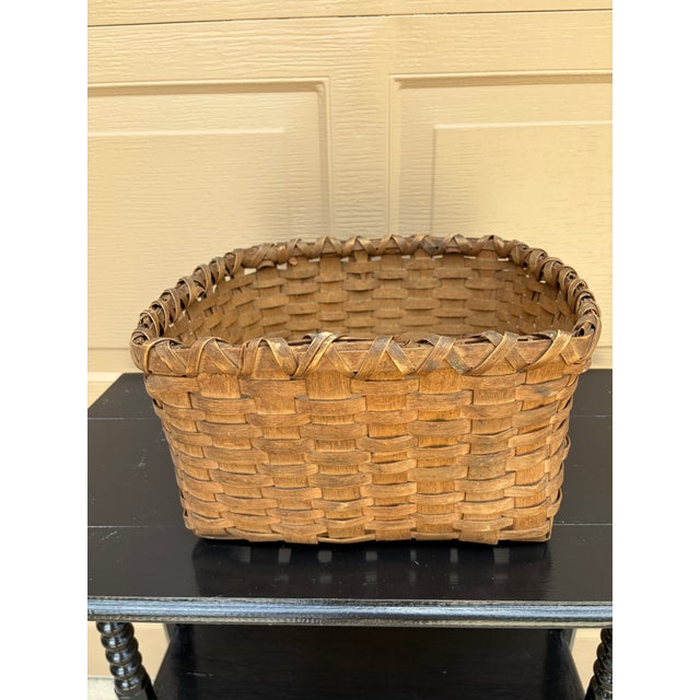 Antique American Splint Oak Square Basket, Late 19th Century For Sale - Image 10 of 12