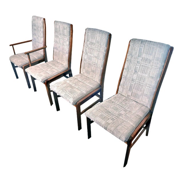 Mid-Century D-Scan Danish Modern Teak Framed Upholstered High Back Dining Chairs - Set 4 For Sale