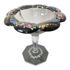 Early 20th Century English Art Glass Victorian Pink Roses Serving Compote Tazza Pedestal Dish