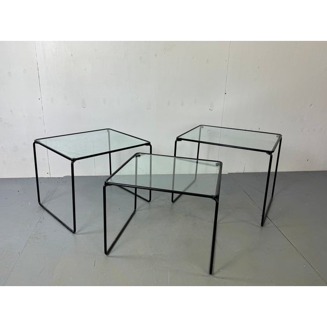 Metal Modernist Italian Steel and Glass Set of Nesting Tables, 1970s, Set of 3 For Sale - Image 7 of 9