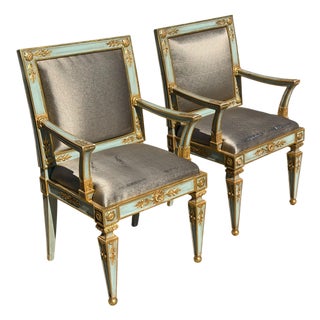 Pair of Hendrix Allardyce Neoclassical Venetian Style Painted Arm Chairs For Sale