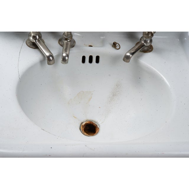Wood Early 20th Century Kohler Porcelain Enameled Cast Iron Three Tap Sink For Sale - Image 7 of 12