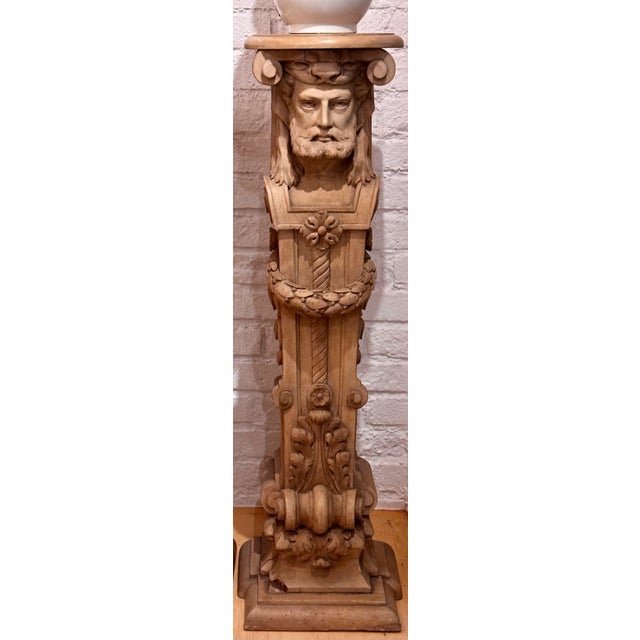 Antique Carved Renaissance Style Figural Pedestal - 1 of 2 Available.