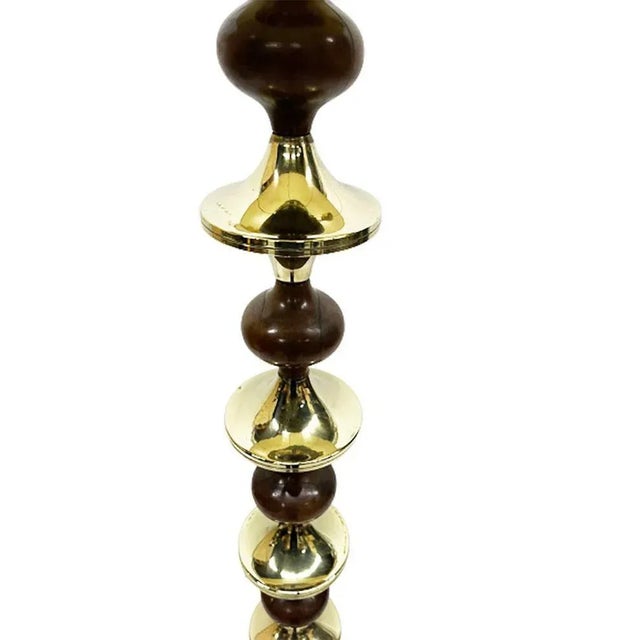 Mid-Century Floor Lamp with Wood and Brass Stem For Sale - Image 3 of 8