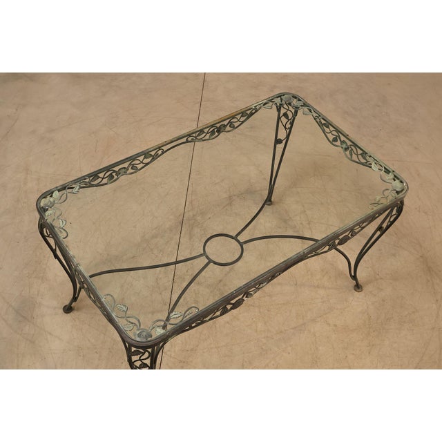 Traditional Vintage Glass Top Wrought Iron Patio Table For Sale - Image 3 of 18