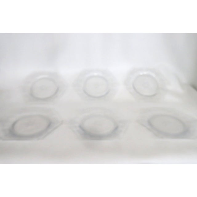 Depression Era Clear Glass Hexagon Plates Etched Floral Design 6pc Set 4852b For Sale - Image 10 of 11