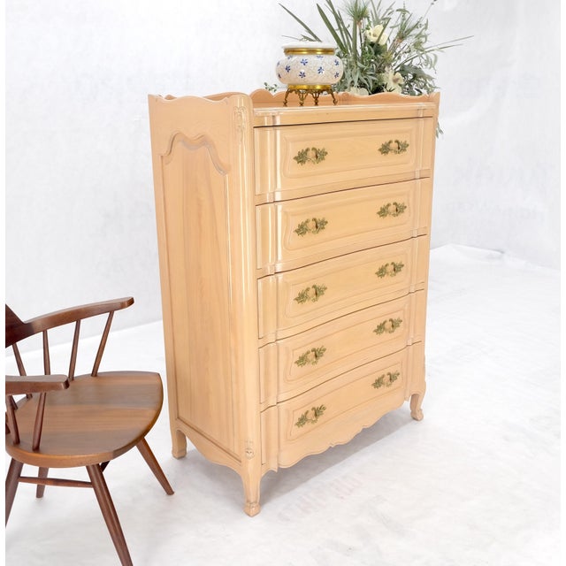 Traditional Carved Pickled Beige to White Solid Cherry Raised Panels Brass Hardware Gallery For Sale - Image 3 of 12