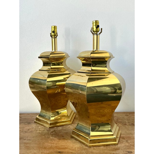 Brass Vintage Boho Faceted Brass Lamps - A Pair For Sale - Image 8 of 9