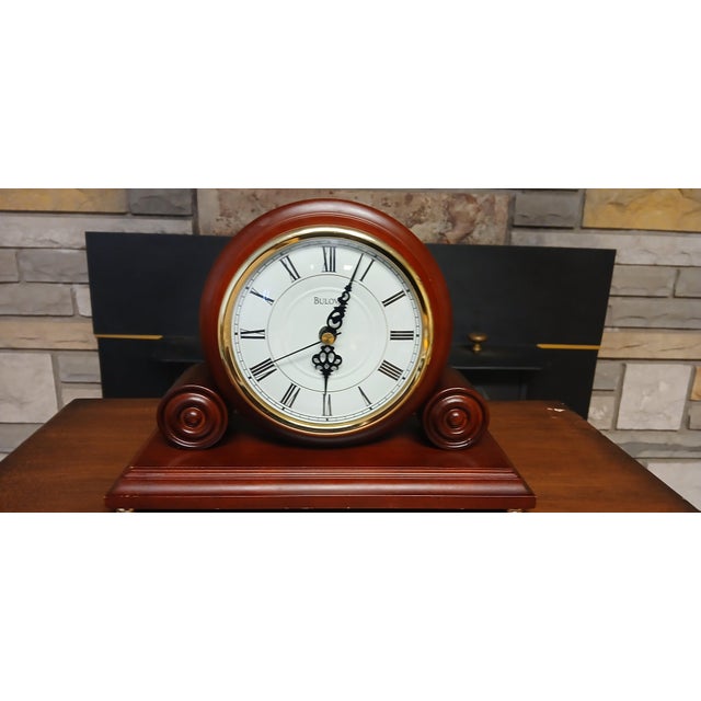 1970s Bulova Walnut Mantel Clock, Model B1895 For Sale - Image 9 of 12