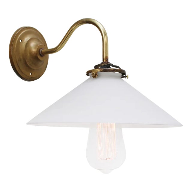 French White Opaline Glass and Brass Sconce For Sale