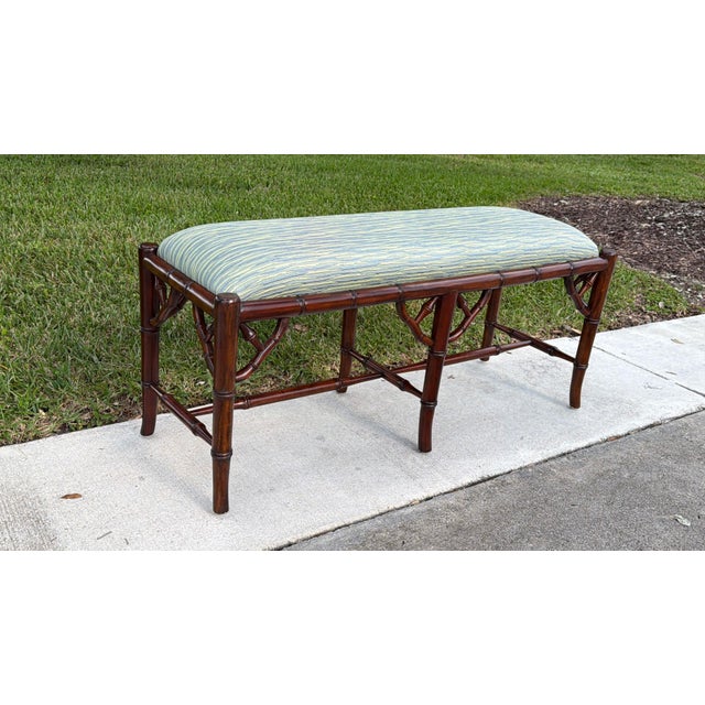 Ornamental & Decorative Materials Custom Upholstered Faux Bamboo Bench For Sale - Image 7 of 9