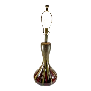 Mid-Century Modern Table Lamp Drip Glaze Brown Chartreuse Gold Flecks
