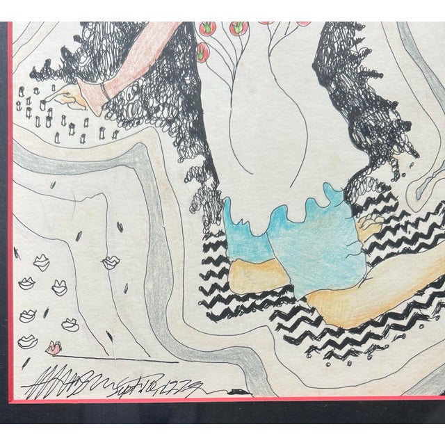 1970s 1970’s Hippie Outsider Art Pen & Ink Abstract Figure For Sale - Image 5 of 7