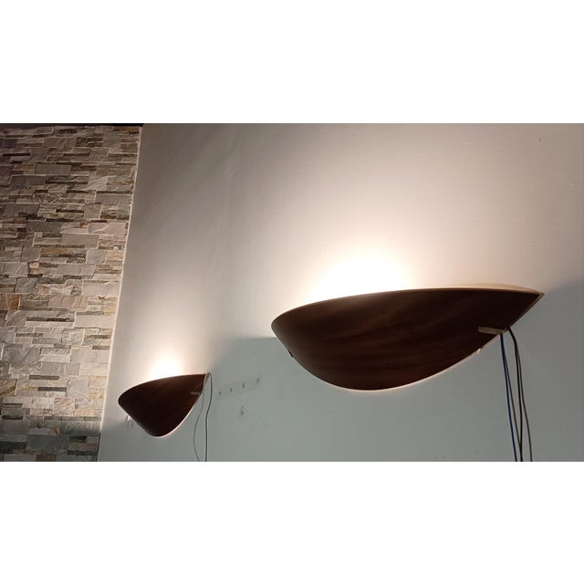 Wood and Brass Wall Lights from Declic, 1980s, Set of 2 For Sale - Image 6 of 10