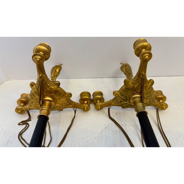 Gold Pair of 19th Century Empire Candelabras With Bird Finials For Sale - Image 8 of 12