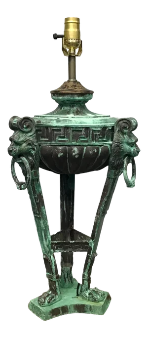 Large Italian Style Patinated Metal Lamp