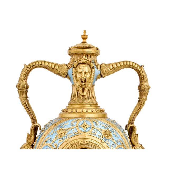 French Antique French Gilt Bronze and Enamel Porcelain Urn-Form Clock, Mid 19th Century For Sale - Image 3 of 12