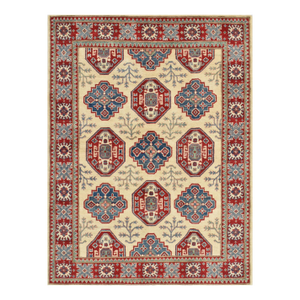 Kazak Rug 4'11' X 6'5'' Beige Wool Tribal Geometric Hand-Knotted Oriental Carpet