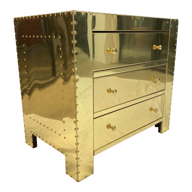MidCentury Modern Brass Clad 3 Drawer Nightstand by Sarreid Ltd