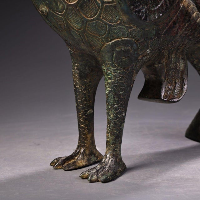 Early 20th Century Bronze Peacock Sculpture – 13.4" Archaic Style Bird Figure For Sale - Image 9 of 10