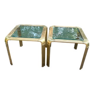 Pair of Vintage Modern John Widdicomb Brass and Glass Top Tables For Sale