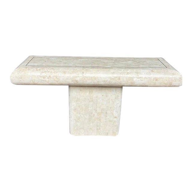 1980s Attributed to Maitland Smith Tessellated Stone Inlay Modern Pedestal Console For Sale