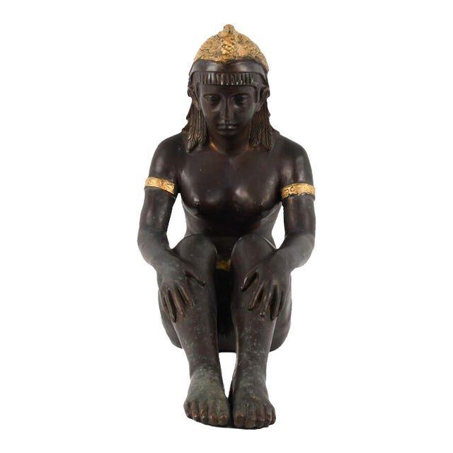 Large Bronze Egyptian Goddess Sculpture Signed B. Sanberg With Rich Patina For Sale