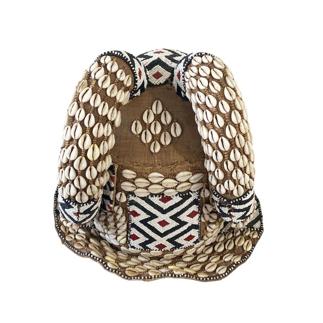 1980s Vintage Large African Tribal Beaded Kuba Royal Head Mask Congo 15" H For Sale - Image 5 of 9