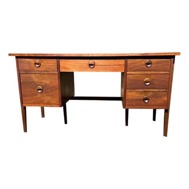 Mid Century Modern Walnut Writing Desk by Stanley Furniture For Sale