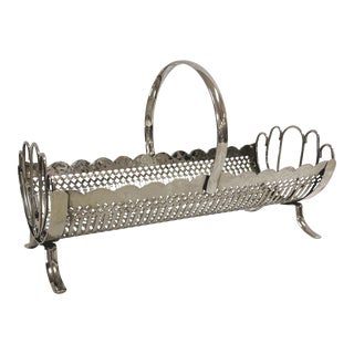Vintage Silverplate Punch Work High Tea Biscuit Tray For Sale