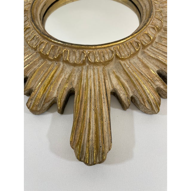 Gold Vintage Mid Century 16.5" Creamy Giltwood Sunburst Wall Mirror For Sale - Image 8 of 18