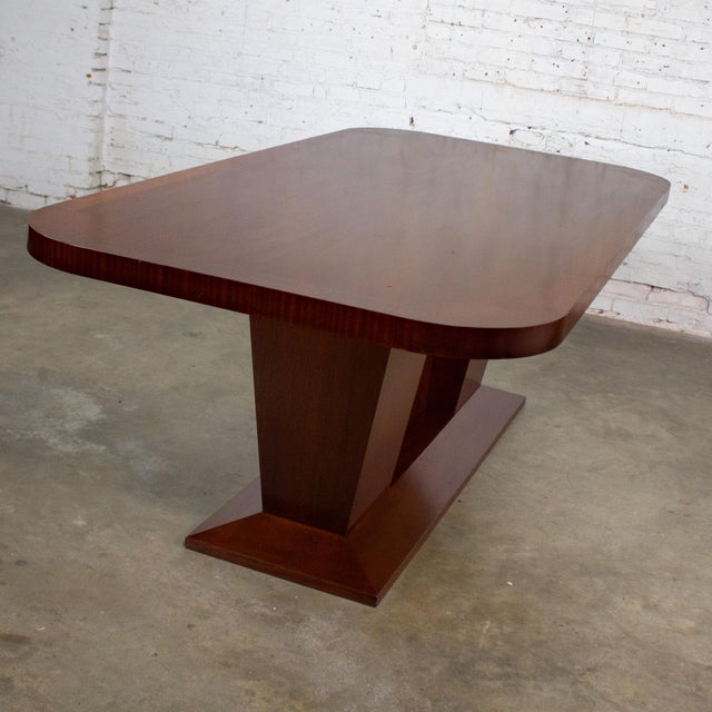 Late 20th Century Modern Large Custom Mahogany Dining or Conference Table W/Double Pedestal Trestle Base For Sale - Image 12 of 18