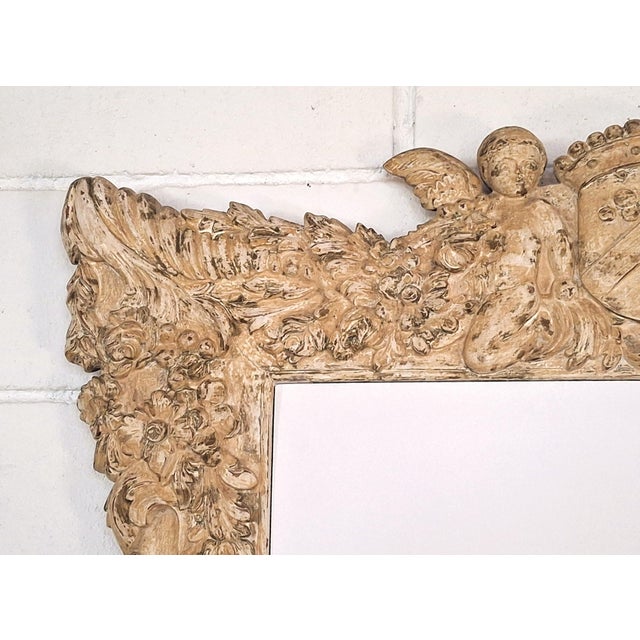 White Hand-Carved Wooden Framed Mirror, 1945 For Sale - Image 8 of 9